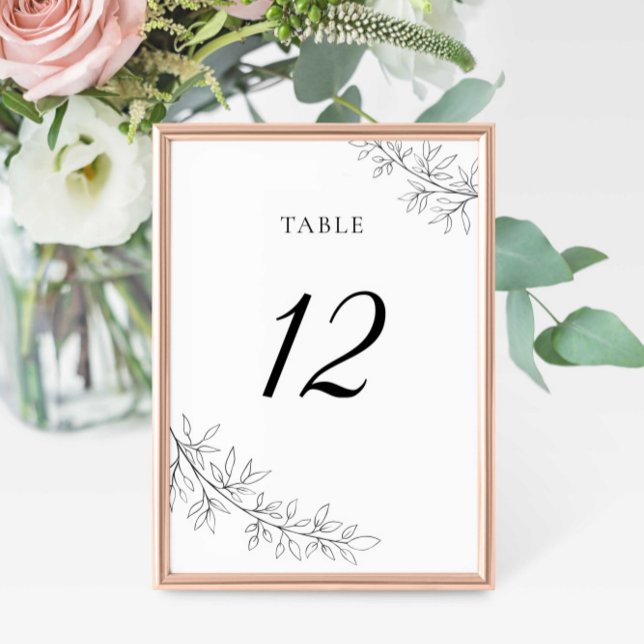 Tarjeta De Mesa Minimalist Botanical Wedding Black White Elegant (Subido por el creador)