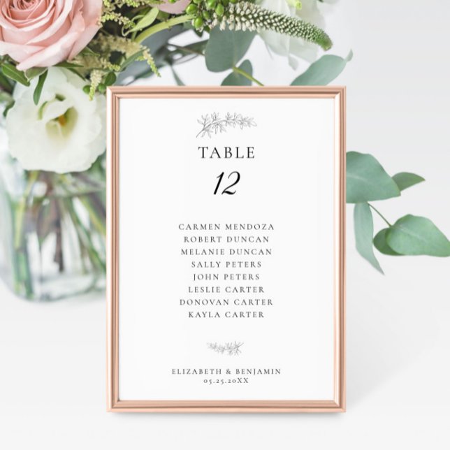 Tarjeta De Mesa Minimalist Botanical Wedding Seating Chart Budget (Subido por el creador)