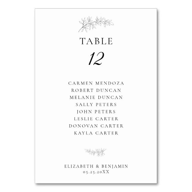 Tarjeta De Mesa Minimalist Botanical Wedding Seating Chart Budget (Anverso)