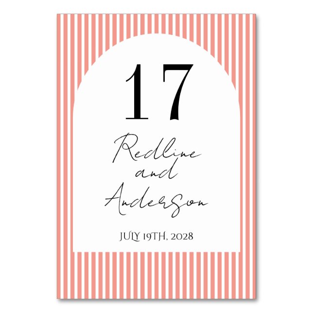 Tarjeta De Mesa Minimalist Elegant  Tangerine Striped  (Anverso)