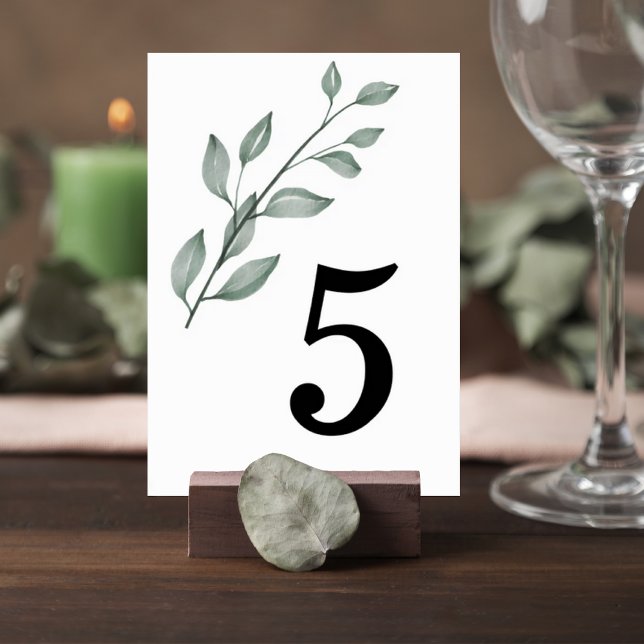 Tarjeta De Mesa Minimalist Greenery Wedding Table Number Card (Subido por el creador)