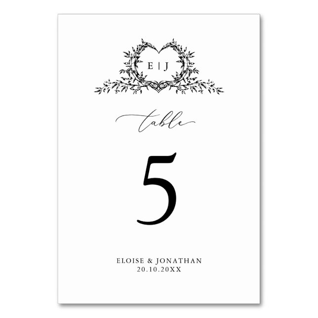 Tarjeta De Mesa Minimalist Monogram Calligraphy Crest Wedding (Anverso)