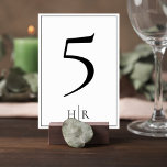 Tarjeta De Mesa Minimalist Monogram Wedding Table Number Card<br><div class="desc">Guide your guests in style with this elegant minimalist wedding table number card. Designed with a clean, modern aesthetic, the layout features a bold table number paired with a refined monogram of the couple’s initials below, separated by a delicate vertical line for a timeless and sophisticated finish. The balanced composition...</div>