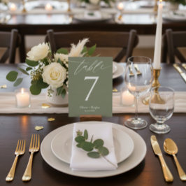 Tarjeta De Mesa Minimalist Olive Green Wedding Table Number Card