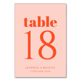 Tarjeta De Mesa Minimalist Orange Pink Simple Wedding Seating