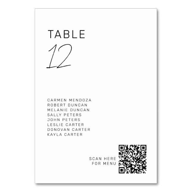 Tarjeta De Mesa Minimalist Wedding Seating Chart QR Modern  (Anverso)