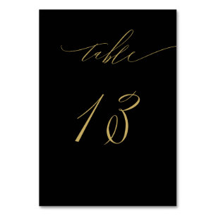 Tarjeta De Mesa Minimalista Black Gold Elegant Script 13 Boda