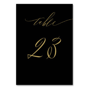 Tarjeta De Mesa Minimalista Black Gold Elegant Script 23 Boda