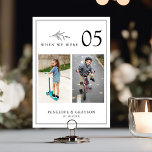 Tarjeta De Mesa Minimalista Boda de fotografía moderna en blanco y<br><div class="desc">Boda sin tiempo Los números de la tabla con fotos presentan un monograma minimalista con una corona delicada. Perfecto para bodas formales o tradicionales, la tipografía elegante y la elegancia simple lo convierten en una elección versátil. Completamente personalizable para igualar su día especial, esta invitación combina la sofisticación clásica con...</div>