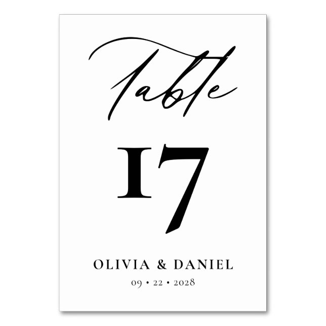 Tarjeta De Mesa Minimalista Boda moderno blanco negro (Anverso)