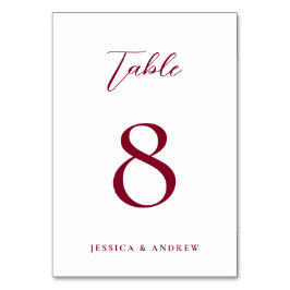 Tarjeta De Mesa Minimalista Boda simple rojo y blanco de Borgoña