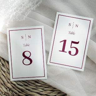 Tarjeta De Mesa Minimalista Chic Boda con borde blanco y burgund