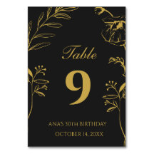 Minimalista Floral Dorado y Negro Cumpleaños 30