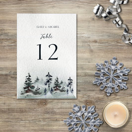 Tarjeta De Mesa Minimalista Verde de Montaña Evergreen Pizarra Azu