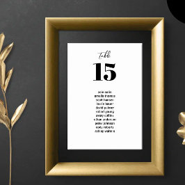 Tarjeta De Mesa Minimalista y moderna tabla de asientos en blanco 