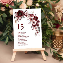 Tarjeta De Mesa Minimalistas nombres de Bodas de Borgoña Maroon