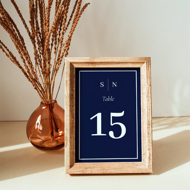 Tarjeta De Mesa Mínimo y Moda | Azul marino con Boda fronterizo (Subido por el creador)