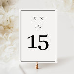 Tarjeta De Mesa Mínimo y Moda | Boda de borde blanco y negro<br><div class="desc">Estos elegantes y modernos números de tablas bodas presentan un sencillo diseño de texto minimalista en blanco y negro,  con un marco clásico en el borde. Añada sus iniciales o su monograma para hacerlas completamente propias.</div>