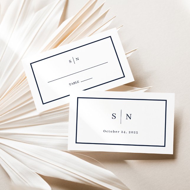 Tarjeta De Mesa Mínimo y Moda | Llano de Boda blanco y naval (Subido por el creador)