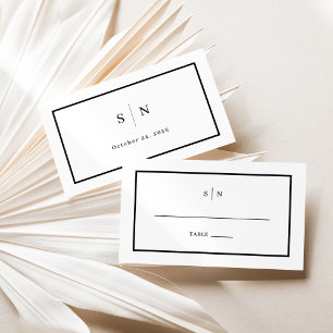 Tarjeta De Mesa Mínimo y Moda Llanura Boda negra y blanca