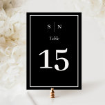 Tarjeta De Mesa Mínimo y Moda | Negro oscuro con Boda de borde<br><div class="desc">Estos elegantes y modernos números de tablas bodas presentan un sencillo diseño de texto minimalista negro oscuro,  con un marco blanco clásico en el borde. Añada sus iniciales o su monograma para hacerlas completamente propias.</div>
