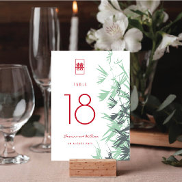 Tarjeta De Mesa Mint Green Bamboo deja Boda de doble felicidad