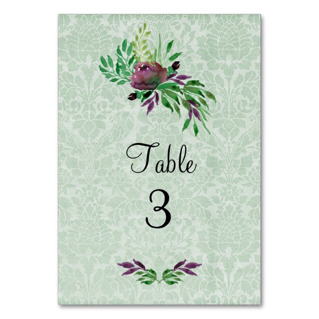 Tarjeta De Mesa Mint Green Damask Tablecard de 3,5" x 5" (Reverso)