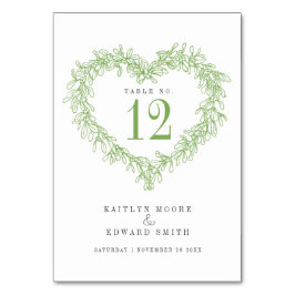 Tarjeta De Mesa Mistletoe boda verde de arte cardiaco