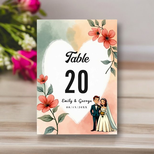 Tarjeta De Mesa Moda acuarela Floral Dusty Bride Groom Boda (Subido por el creador)