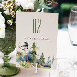 Tarjeta De Mesa Moda acuarela Pine Forest Landscape Boda