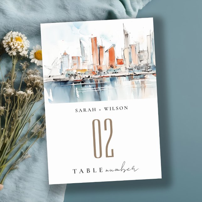 Tarjeta De Mesa Moda Boda de acuarela de Miami Florida Skyline (Subido por el creador)