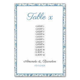 Tarjeta De Mesa Moda Boda de la frontera floral Blue Toile de Jouy