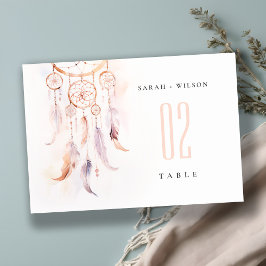 Tarjeta De Mesa Moda Boho Feather Dreamcatcher Watercolor Boda