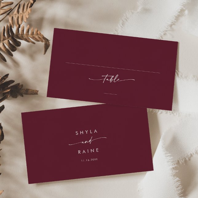 Tarjeta De Mesa Moda Boho Llanura Boda rojo borgoña (Boho Chic Burgundy Red Wedding Flat Place Card)