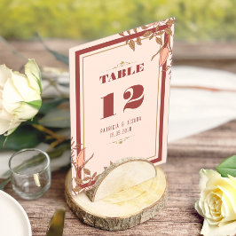 Tarjeta De Mesa Moda Boho Rubor Beige Boda Número de tabla