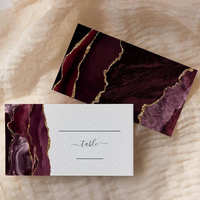 Tarjeta De Mesa Moda Burgundy Gold Agate Boda Escort (Subido por el creador)
