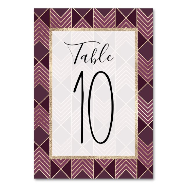 Tarjeta De Mesa Moda Burgundy Gold Arrowhead Chevron Geométrico (Anverso)