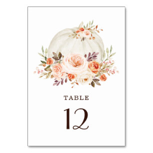 Tarjeta De Mesa Moda Caída Calabaza Blanca Peach Naranja Floral