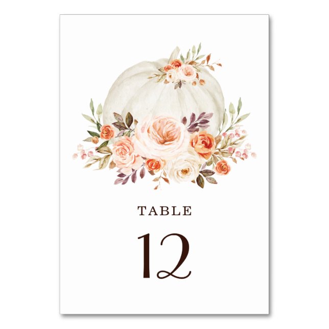 Tarjeta De Mesa Moda Caída Calabaza Blanca Peach Naranja Floral (Anverso)