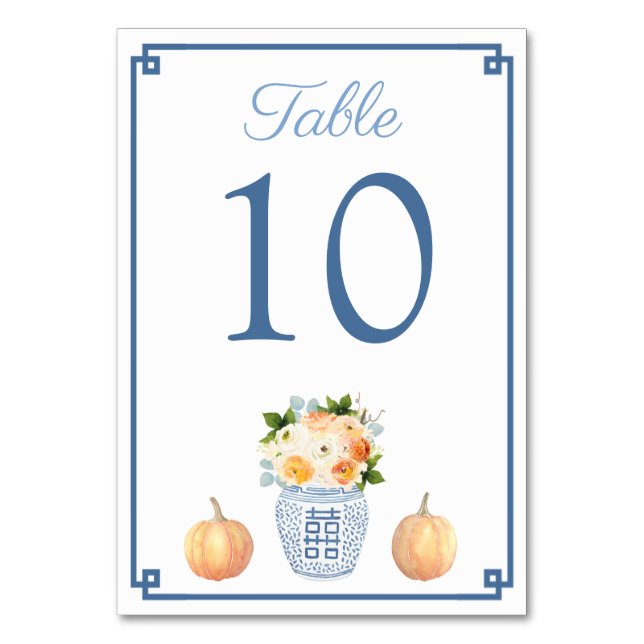Tarjeta De Mesa Moda Chinoiserie Flores de otoño Boda Ginger Jar (Anverso)
