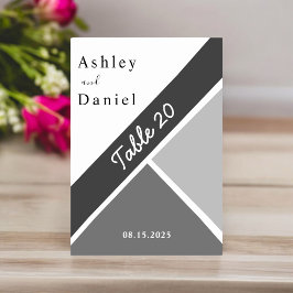 Tarjeta De Mesa Moda elegante Boda moderno negro y gris blanco