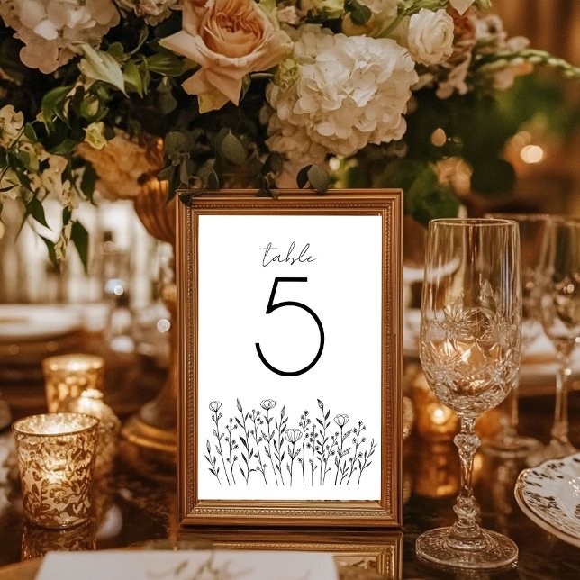 Tarjeta De Mesa Moda Elegante Flor silvestre simple Personalizado  (Chic Elegant Wildflower Simple Rustic Custom Table Number
Wedding Bridal Engagement Party)