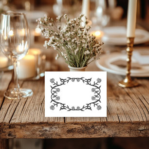 Tarjeta De Mesa Moda Elegante Marco Rosa Botánico Floral B&W