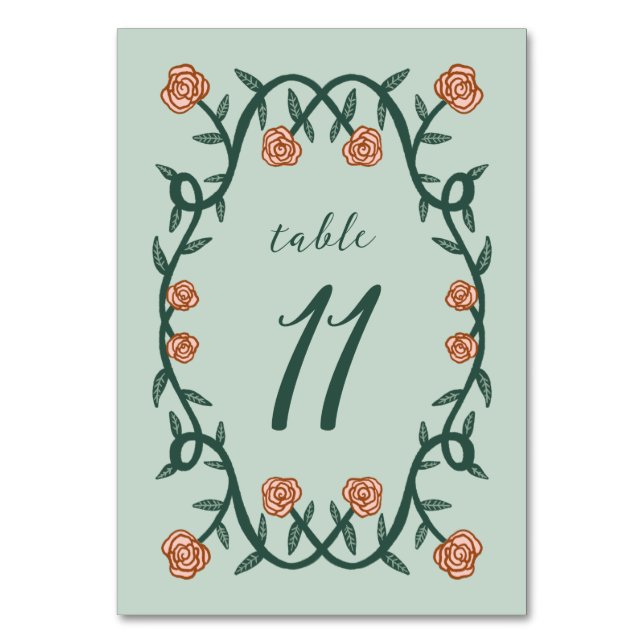 Tarjeta De Mesa Moda Elegante Marco Rosa Frasco Floral VerdeRosa (Anverso)