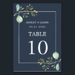 Tarjeta De Mesa Moda Eucalyptus Boda Botánico Azul de la Marina Ve<br><div class="desc">Elegante carta numero de mesa de boda con un diseño botánico de follaje eucalipto sobre un fondo azul oscuro de moda. Simplemente agregue los detalles de su boda. Si necesita ayuda o productos que coincidan, por favor contáctenos a través de nuestra tienda. ¡Estamos encantados de ayudarle a hacer de su...</div>