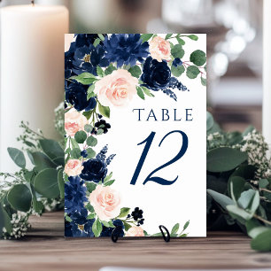 Tarjeta De Mesa Moda florece Azul marino y floral de Rubor