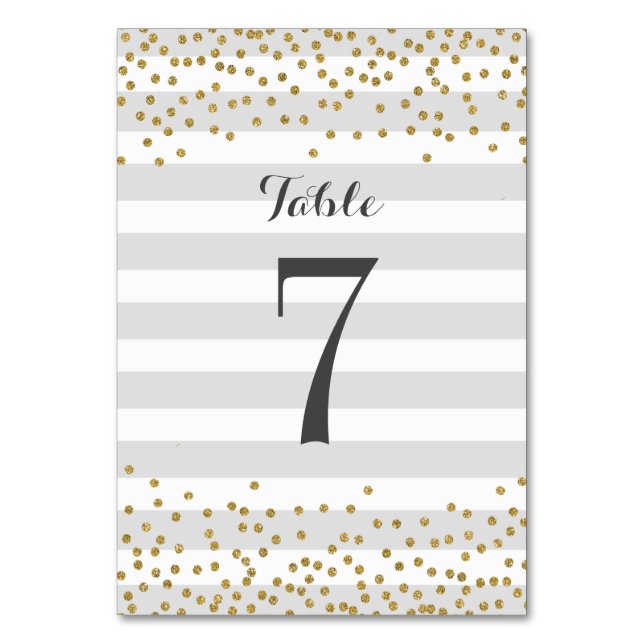 Tarjeta De Mesa Moda Gray Gold Stripe Bridal Shower Fiesta Boda (Anverso)