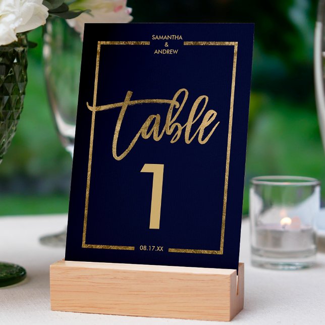 Tarjeta De Mesa Moda guión de marco dorado número de tabla azul ma (Subido por el creador)