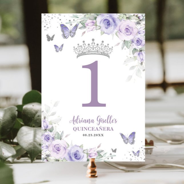 Tarjeta De Mesa Moda Lavanda Morado Floral Quinceañera Sweet 16 (Subido por el creador)