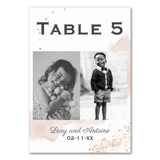 Tarjeta De Mesa Moda Mauve Wash Gold Splatters Boda Foto (Reverso)